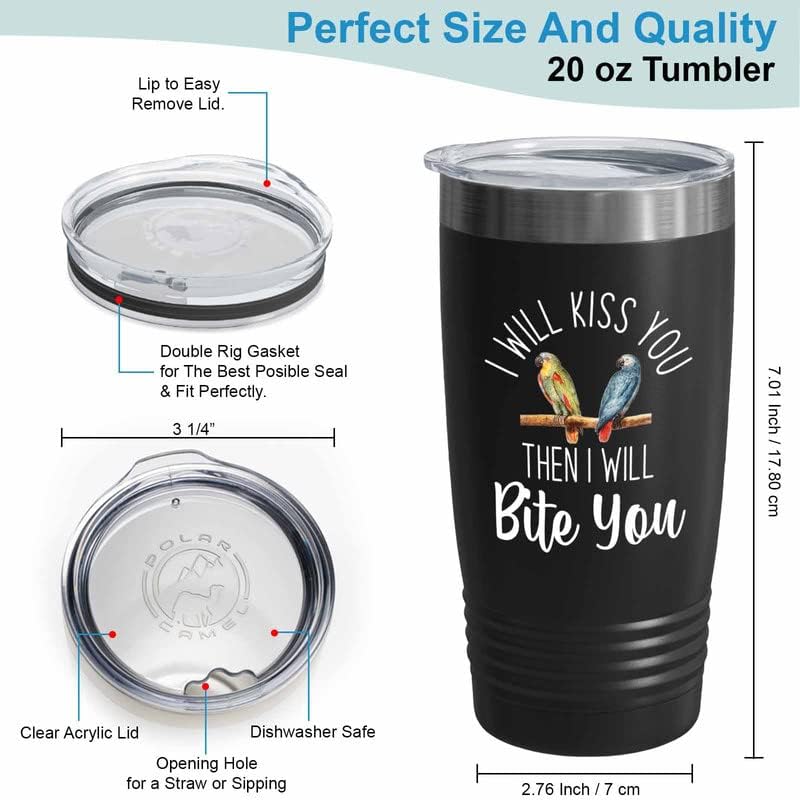 Bird Lover Black Edition Viking Tumbler 20oz - Kiss Then bite You - Hummingbird Nest Cage Parrot Dad Gardening Outdoor Birdwatcher Feeder