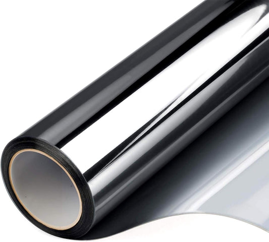 FILMGOO One Way Privacy Window Film Mirror Window Tint for Home Daytime Privacy Heat Control Anti UV Static Cling Covers (Black Silver,17.5 Inch X 94.48 Inch)