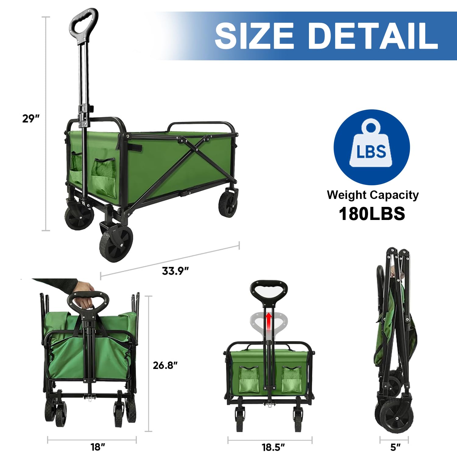 Collapsible Wagon Cart Foldable Portable Heavy Duty Folding Beach Wago