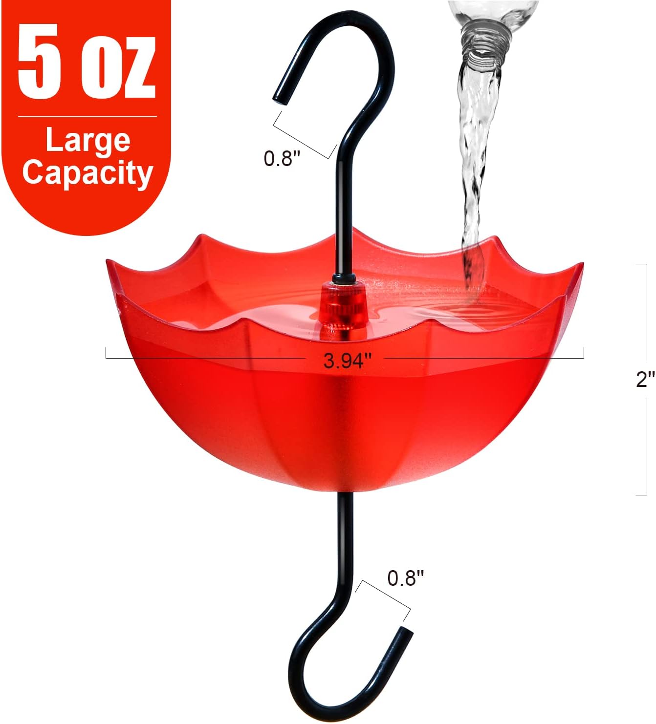 Ant Moat for Hummingbird Feeders and Oriole Feeders, 5 OZ x 2 Pack Red Umbrella Hanger Ant Guard with Large Capacity and Hooks