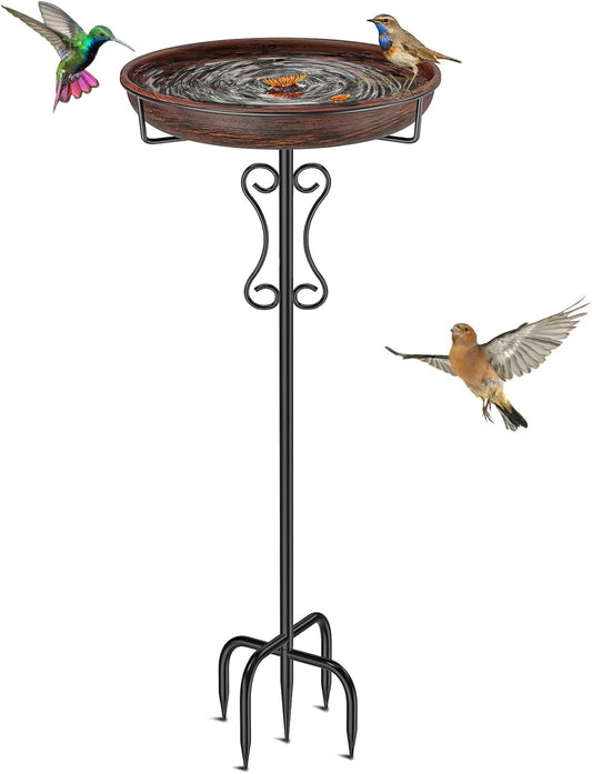 Metal Bird Bath for Outside,Upgraded 5 Pronged Base Birdbath & Feeder Bowl,Vintage Freestanding Birdfeeder for Garden Patio Yard Lawn Decor (Vintage Bronze)
