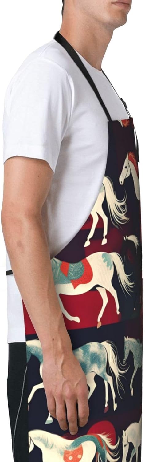 Various Kinds of Horses print Waterproof chef's apron with pocket apron for kitchen cooking baking barbecue and gardening