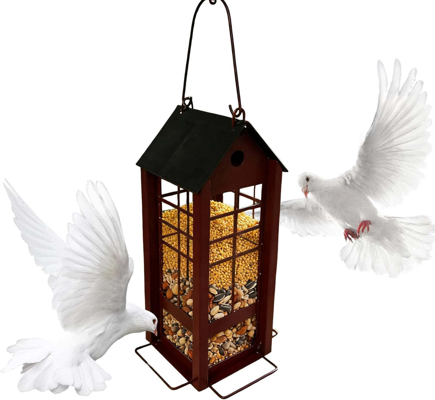 Metal Wild Bird Feeders, Squirrel-Proof 43x32x20cm Feeding House for Hummingbirds, Finches, Sparrows, Perfect for Yard, Patio, Porch, Park, Balcony