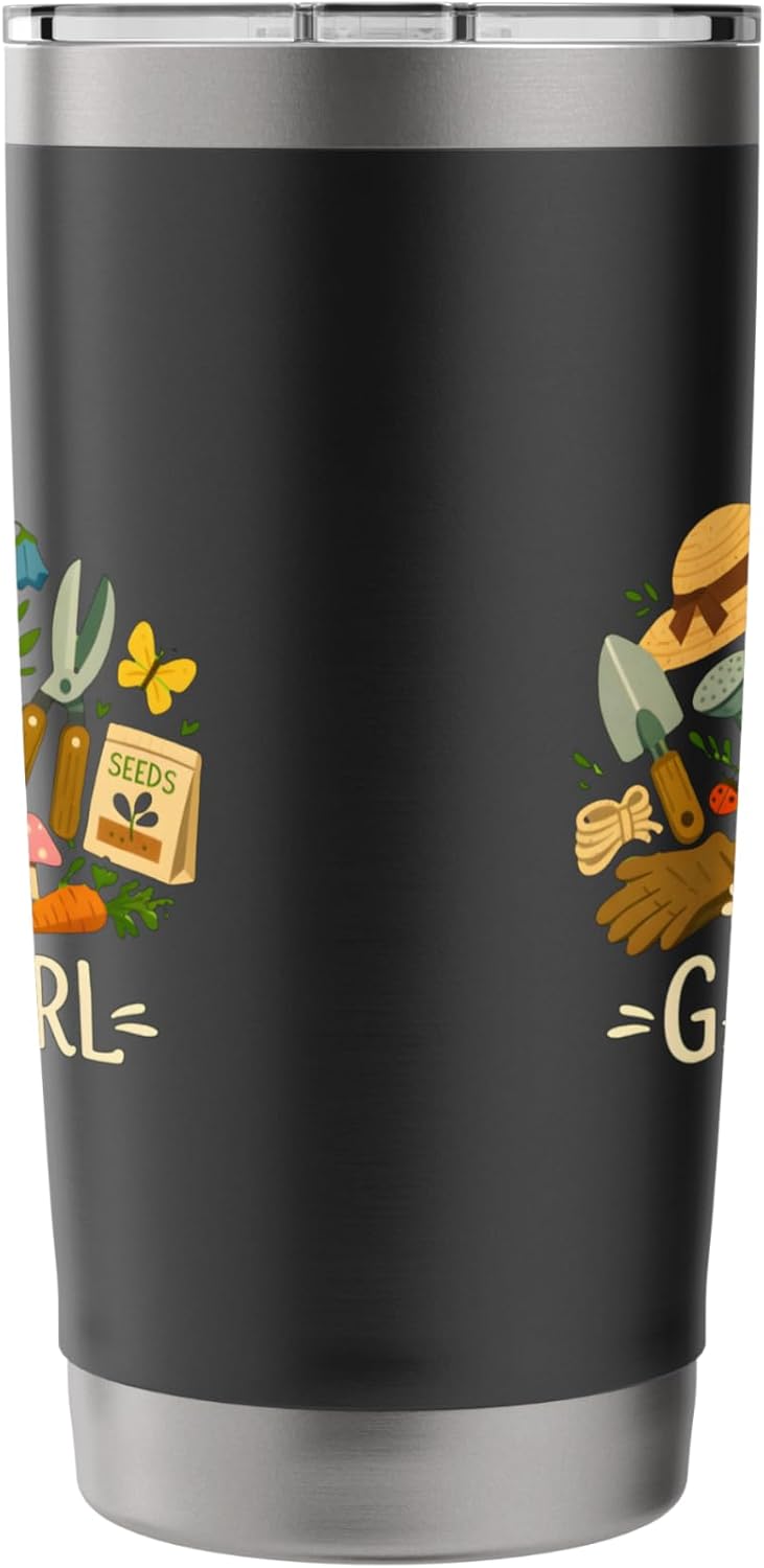 Garden Girl Gardening Tools Watering Can Seeds Flowers Stainless Steel Insulated Tumbler