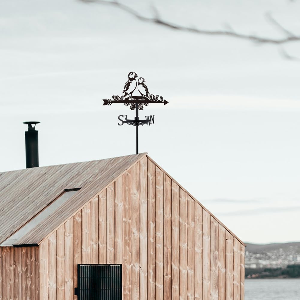 SUPERDANT Puffin Weather Vane Bird Wind Vanes for Yard Animal Metal Weathervane Roof Mount for Gardens Outside Black Weathervanes Farmhouse Farm Barn Sheds Patio Decorations