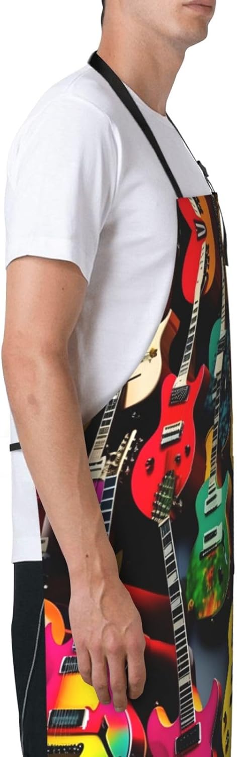 Colorful Guitar Print Laundry apron 28x33 In Waterproof Kitchen Apron with Pockets for Cooking Baking