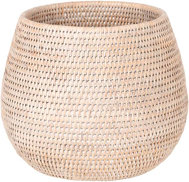 KOUBOO La Jolla Coco Rattan Bowl, White-Wash, Large Planter