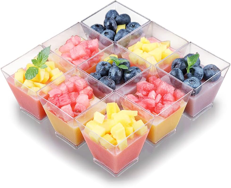 50Pcs Square Mini Plastic Dessert Cups,3.5Oz Clear Plastic Parfait Appetizer Cup for Desserts,Appetizers,Ice Cream