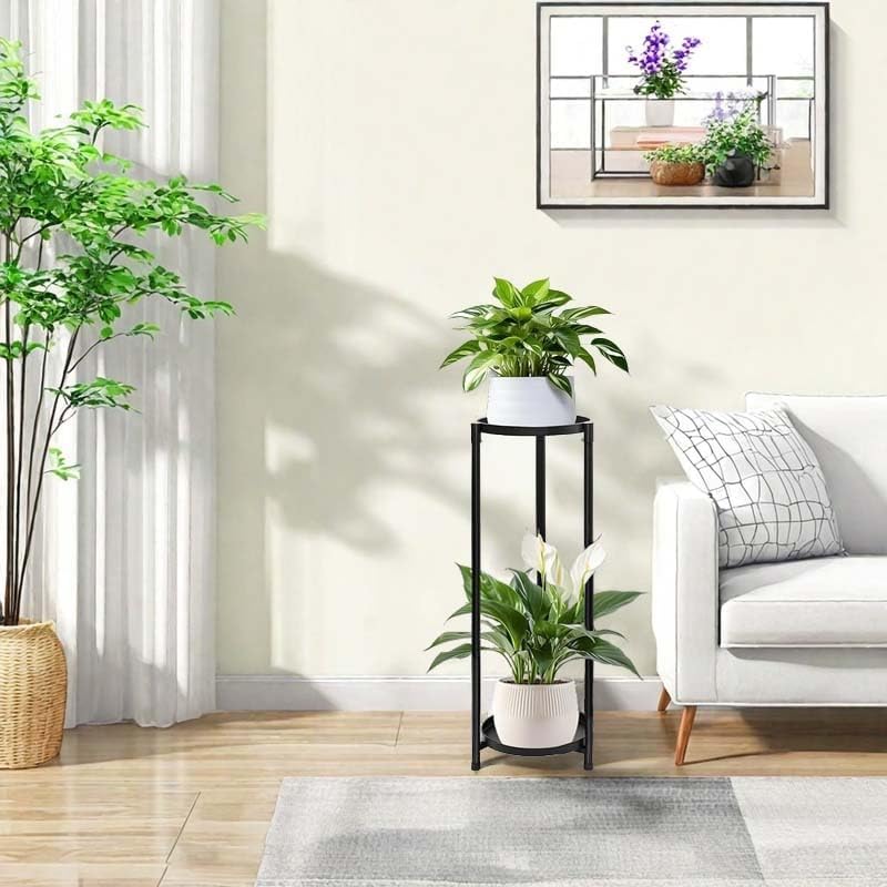 Plant Stand Indoor Outdoor, 2 Tier 24" Tall Black Flower Pot Plant Sta