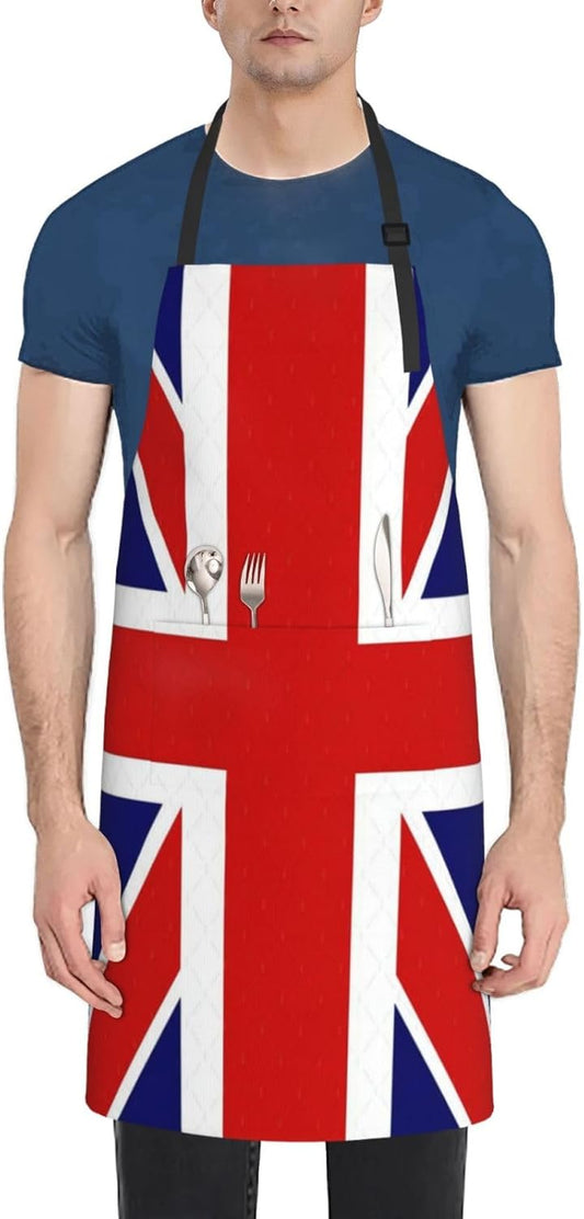 English flag print Waterproof chef's apron with pocket apron for kitchen cooking baking barbecue and gardening