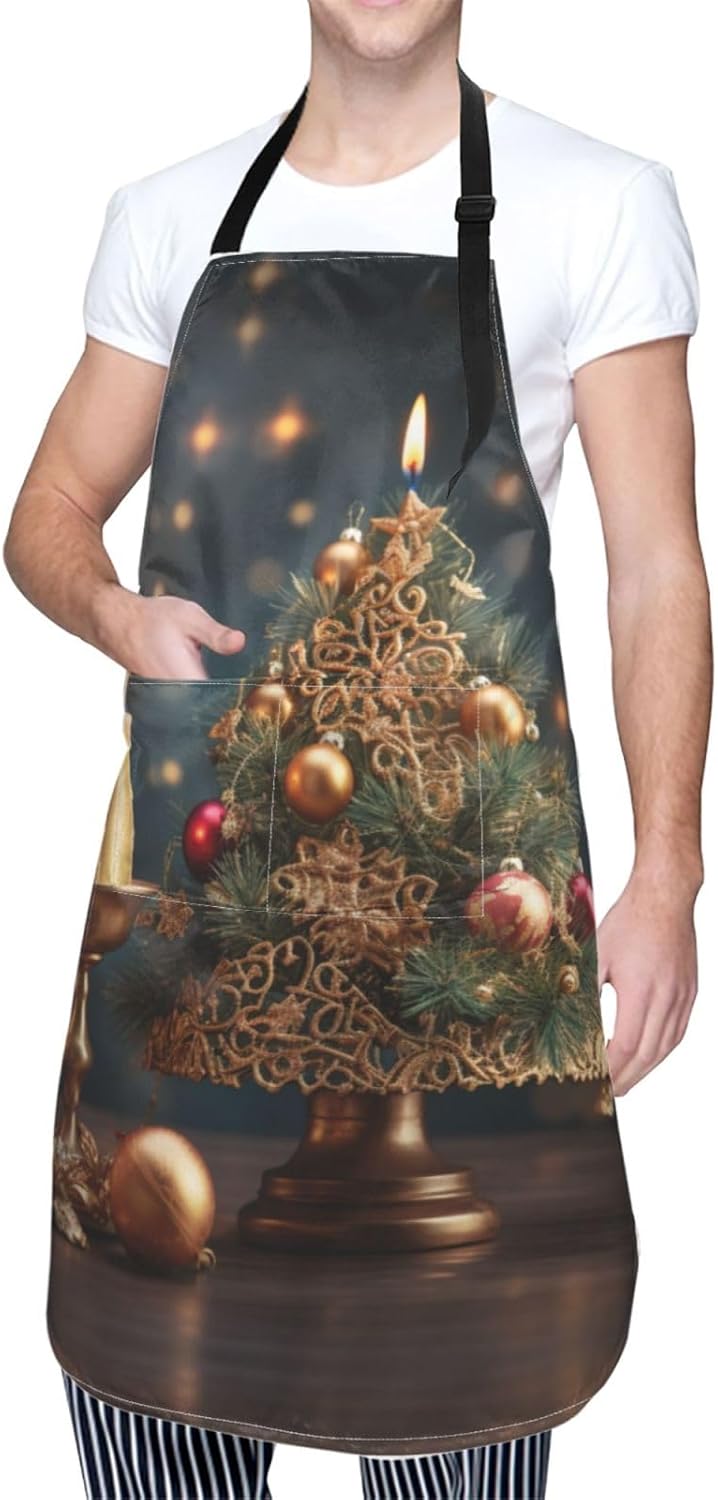Christmas Tree print Waterproof apron with pocket adjustable cooking apron for adult kitchen bibs to bake
