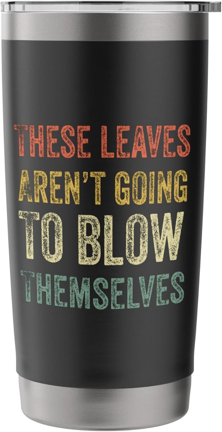 Retro Yard Work Landscape Lawn Care Worker Funny Leaf Blower Stainless Steel Insulated Tumbler