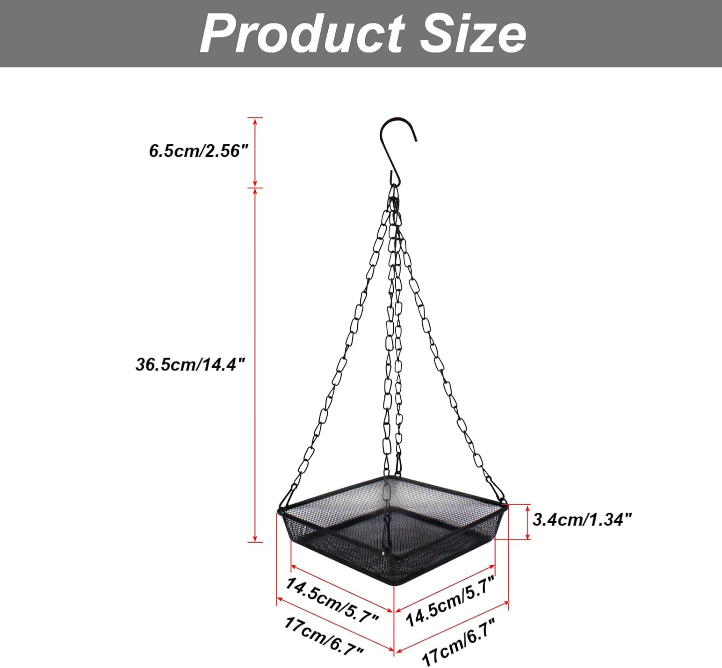 2 Pack Hanging Bird Feeder Tray 6.7 Inch Square Metal Mesh Seed Holder, Durable Metal Mesh Feeders with Chains for Attracting Various Species of Wild Birds