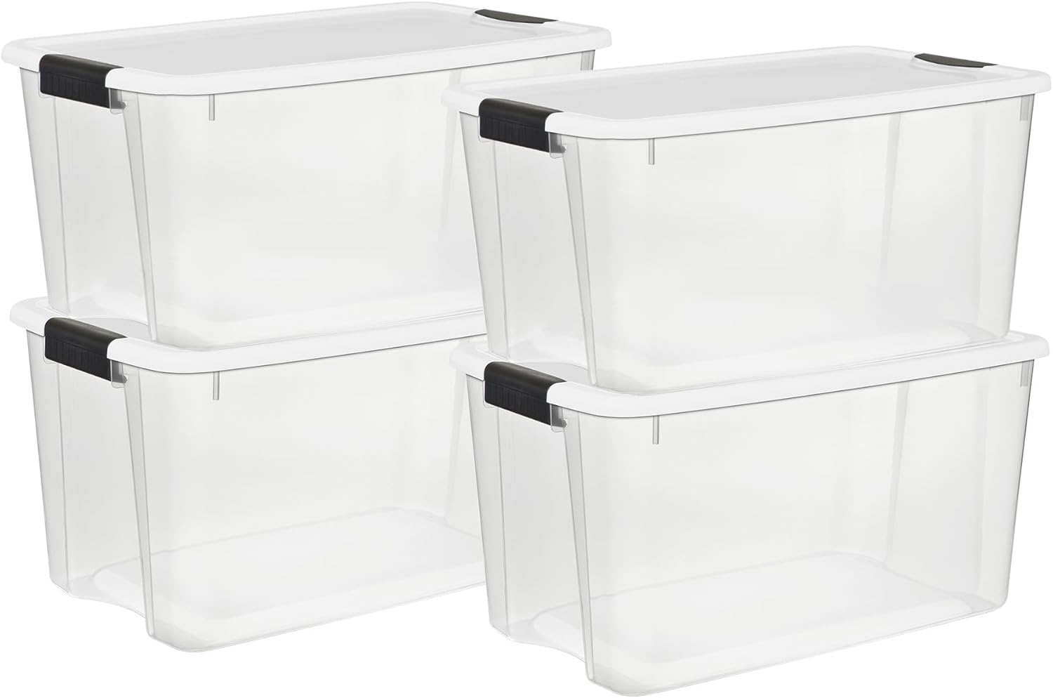 Sterilite 4 Pack Ultra Latching Box, Storage Bins with Lids, Clear Pla