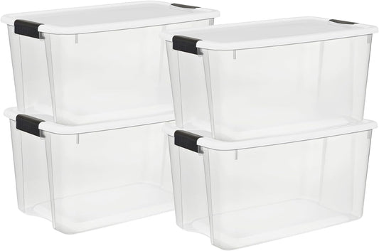Sterilite 4 Pack Ultra Latching Box, Storage Bins with Lids, Clear Pla