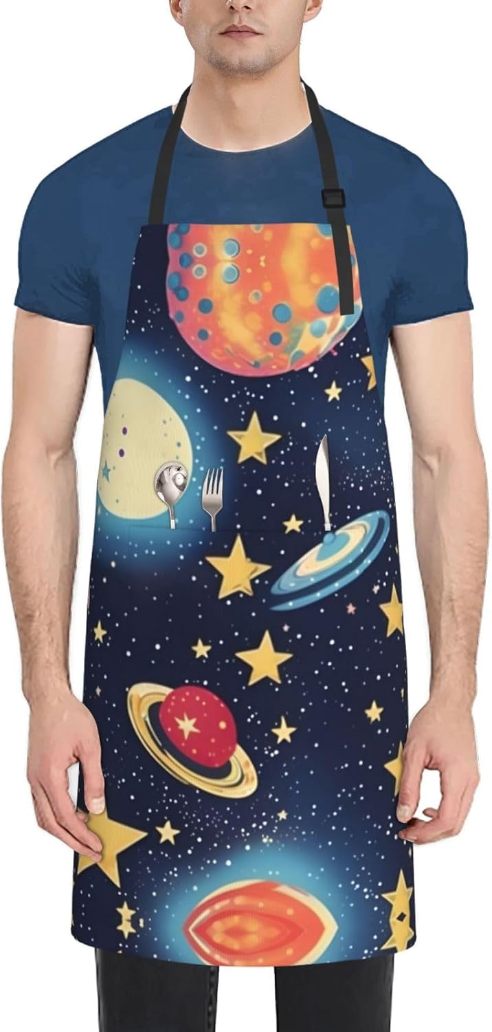 Starry Sky Universe Space print Waterproof chef's apron with pocket apron for kitchen cooking baking barbecue and gardening