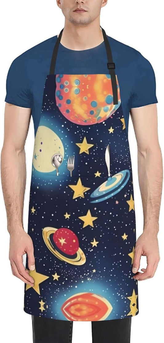 Starry Sky Universe Space print Waterproof chef's apron with pocket apron for kitchen cooking baking barbecue and gardening