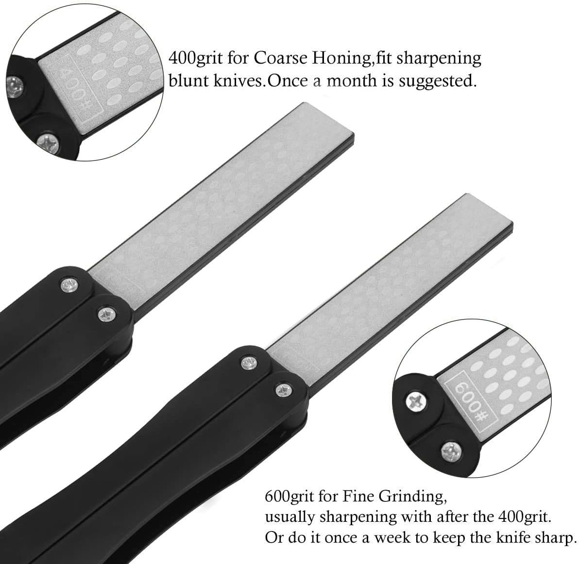 Folding Knife Sharpener, Floor 400/600 Grit Foldable Knife Whetstone Diamond Pocket Knife Sharpener Sector Shaped Double-Sided Knife Sharpening Stone for Kitchen Garden Outdoor (#1)