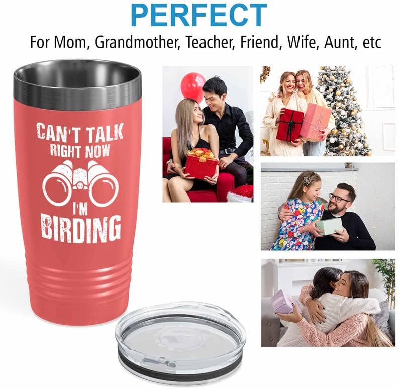 Bird Lover Coral Edition Viking Tumbler 20oz - Can't Talk Right Now - Hummingbird Nest Cage Parrot Dad Gardening Outdoor Birdwatcher Feeder