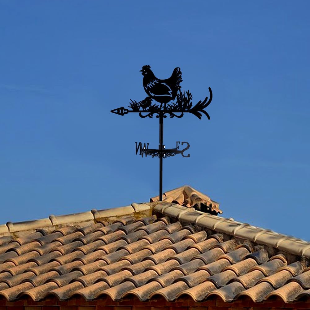 SUPERDANT Hen Weathervane Chicken Weather Vane for Yard Animals Metal Wind Vanes Roof Mount for Outside Garden Black Weathervanes Farmhouse Farm Barn Sheds Patio Outdoor Decorations Gifts