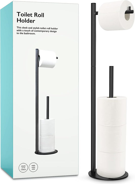Toilet Paper Holder Stand, Bathroom Toilet Paper Roll Holder Stand with Reserve, Standing Toilet Paper Holder with Storage