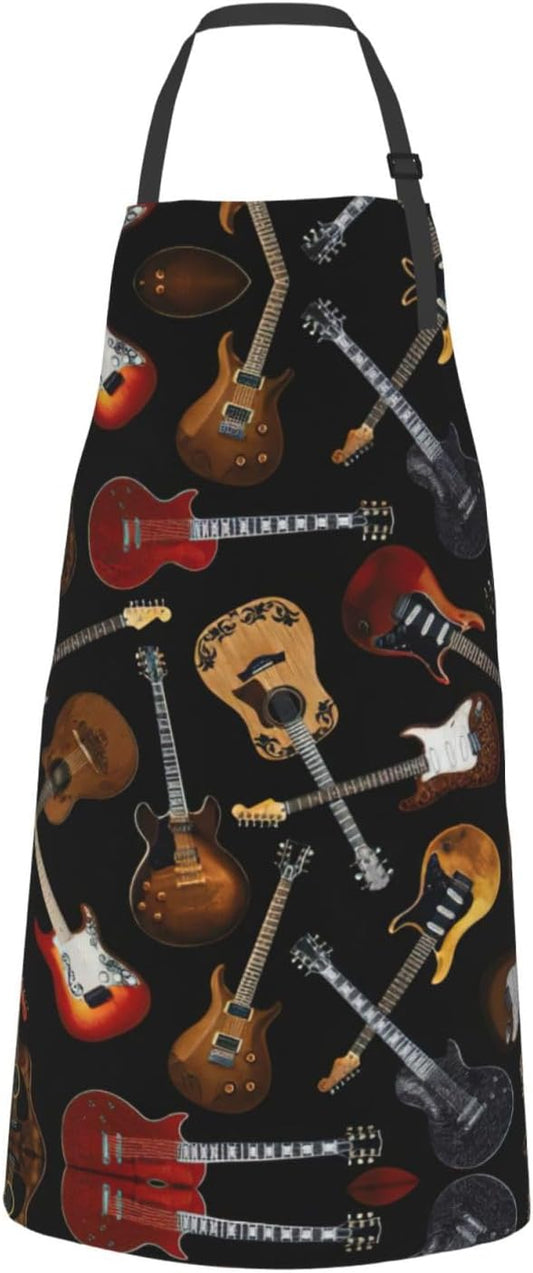 Guitars print Waterproof apron with pocket adjustable cooking apron for adult kitchen bibs to bake