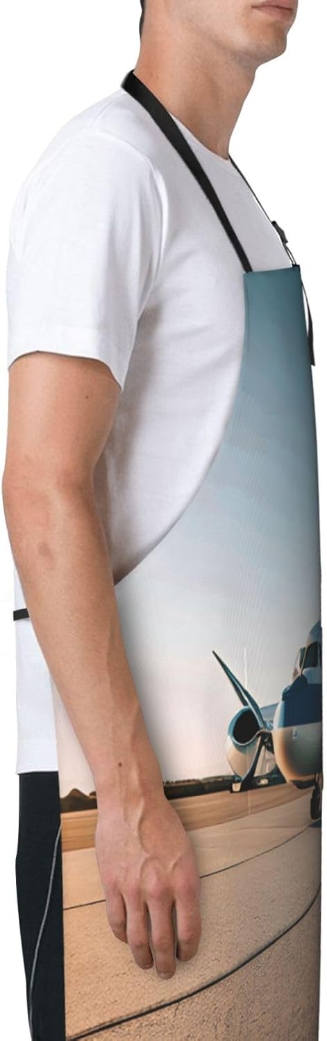 YANYU Airplane Print 28x33 In Kitchen Apron Stylish Chef Apron with Pockets for Cooking Baking Painting