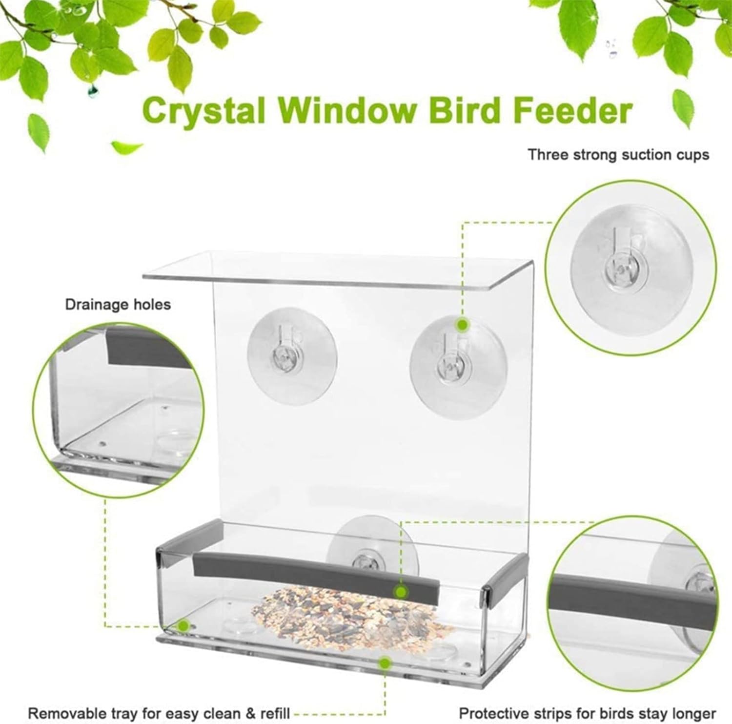 Pet Bird Food Dispenser Parrots Feeder Clear Tray Bird Food Container 