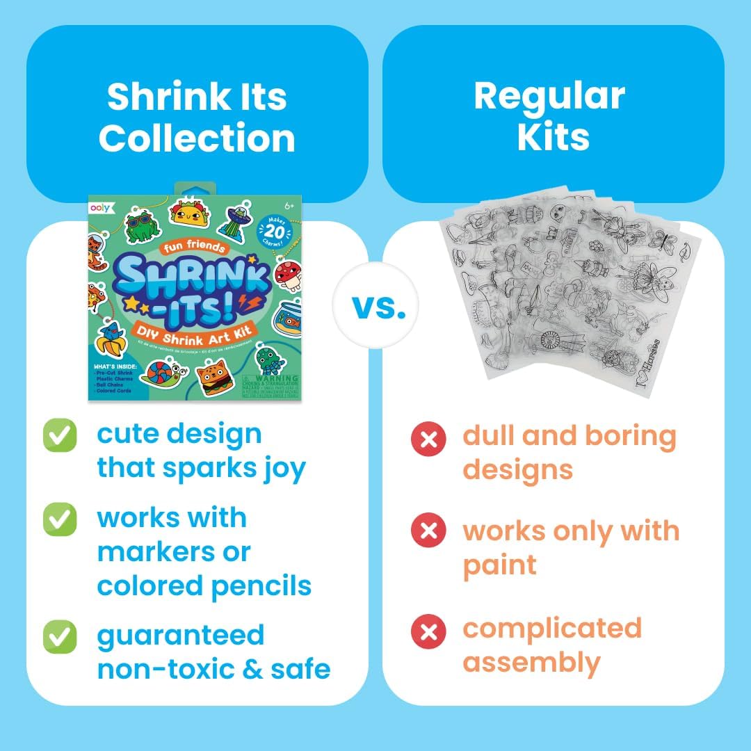 Ooly 28 PC DIY Shrinking Art Kit for Kids, 20 Plastic Pre Cut Charms a