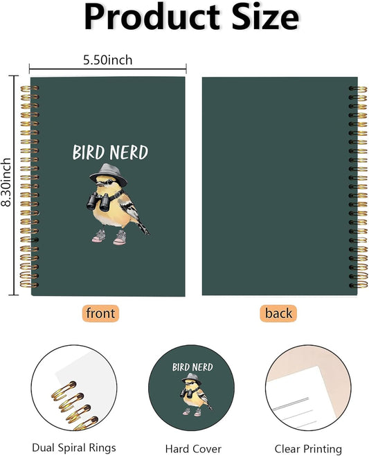 Funny Bird Birding Spiral Notebook, Birds Watching Journal, Gifts for Birds Lover Watchers Journal, Bird Nerd Enthusiast Notebook 5.5x8.3 Inch - Dark Green-383