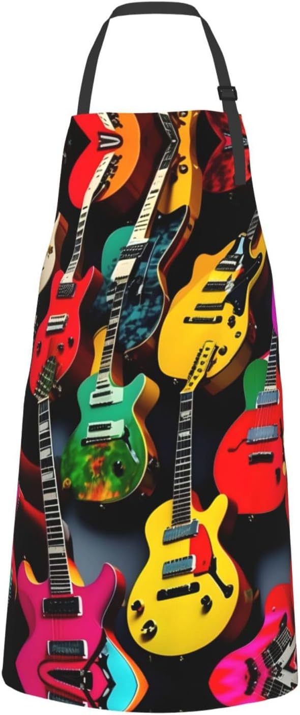 Colorful Guitar Print Laundry apron 28x33 In Waterproof Kitchen Apron with Pockets for Cooking Baking