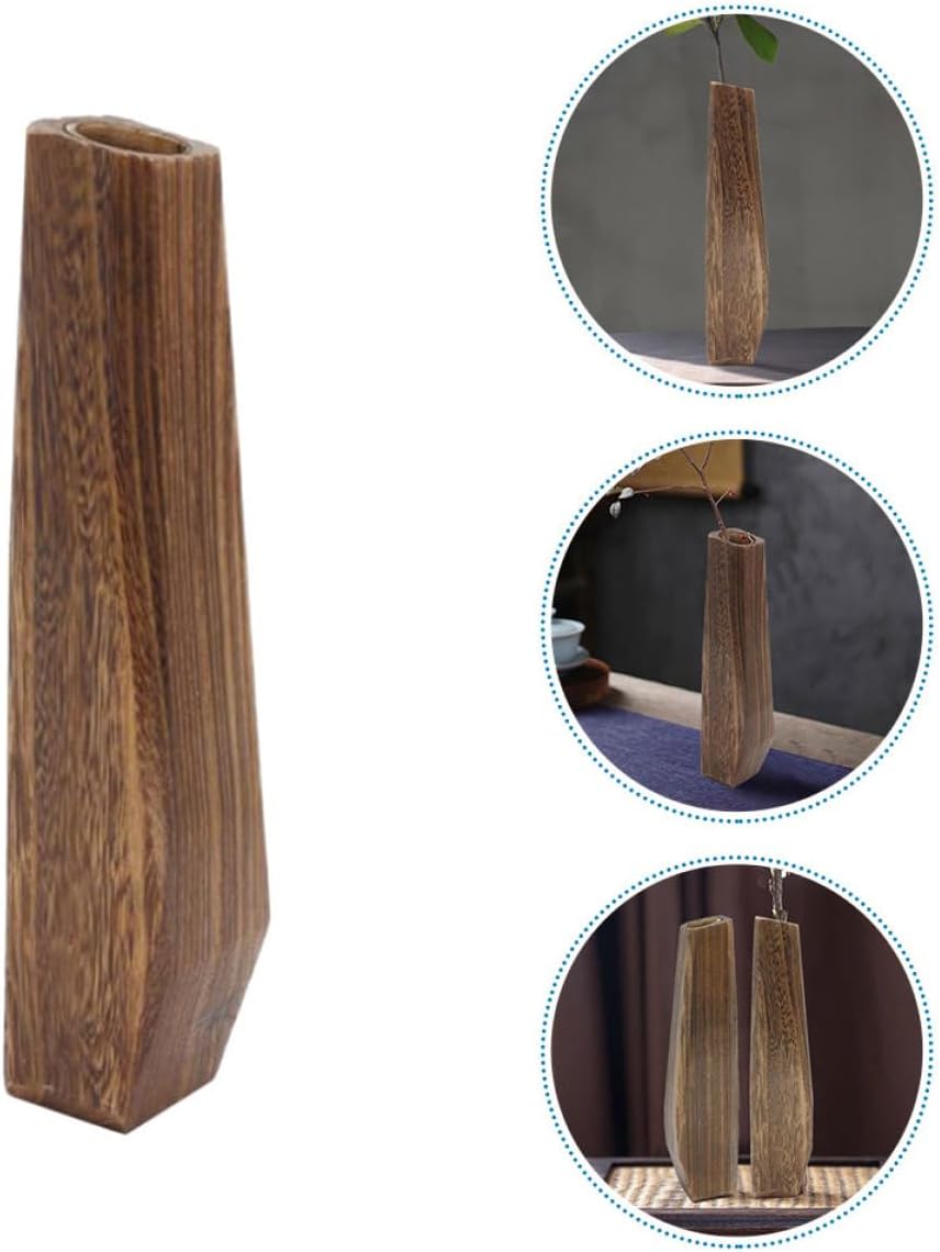 Milisten Wooden Vase Flower Pot 7x6x29.5cm Wood Planter Leakproof Desktop Decoration Creative Plant Container for Home Décor