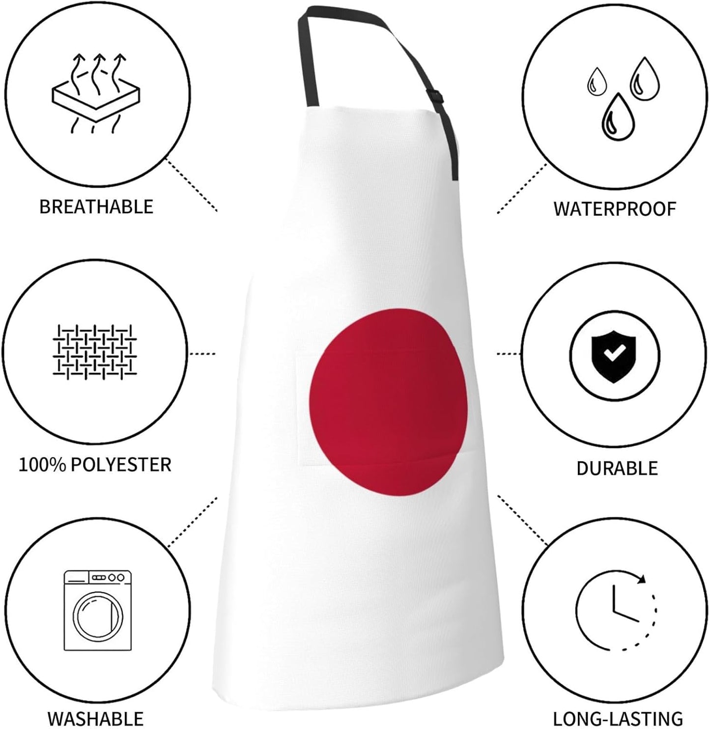 Japanese flag print Waterproof apron with pocket adjustable cooking ap