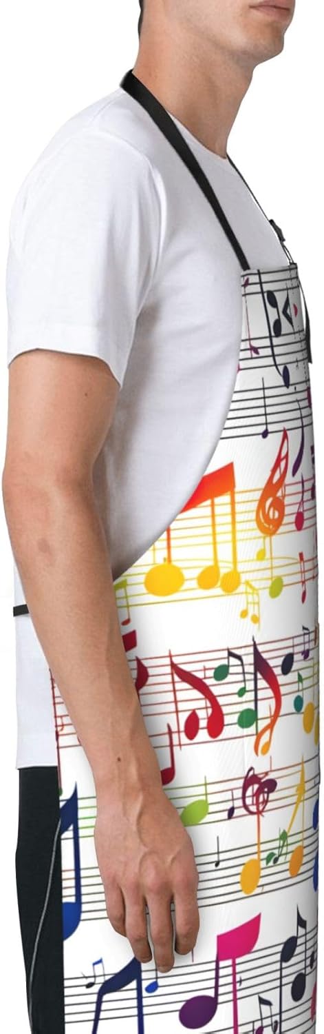 Colorful Music Notes print Waterproof chef's apron with pocket apron f