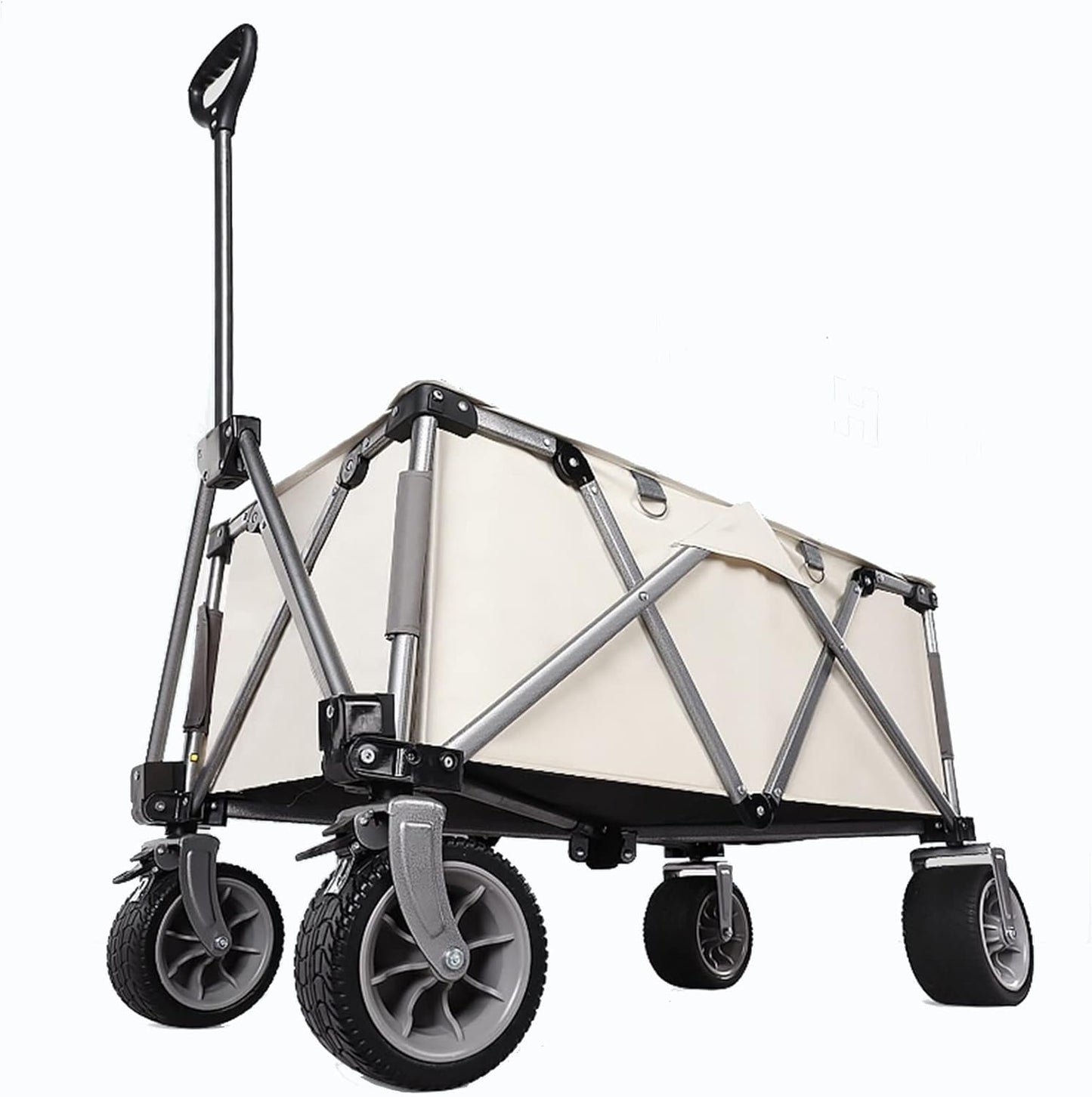Outdoor Campitrolley,Portable Foldipicnic Heavy Duty Car,All Multi-Function Cargo Vehicle,Large Oxcloth Storage Cart，for Camping,Sports,Shopping/Beige/a