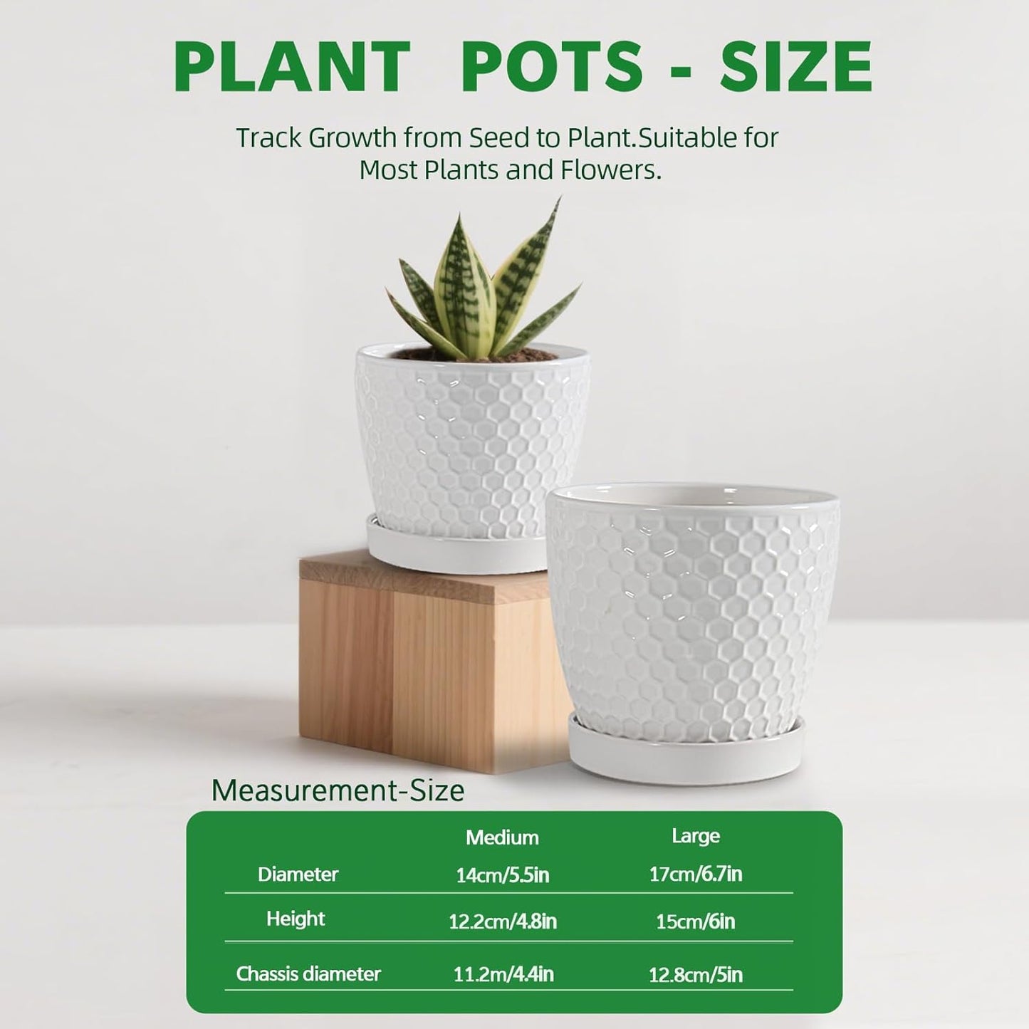 Docrin Ceramic Plant Pots Set of 2 (6.6"+5.5"), High-Fired Clay Indoor