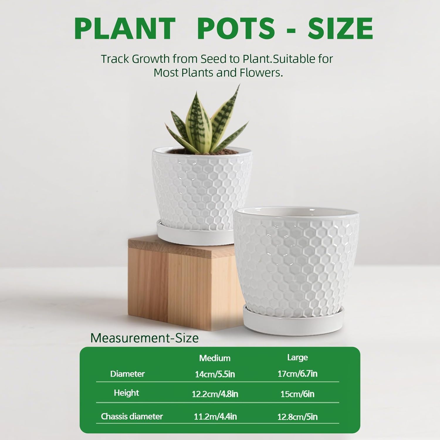 Docrin Ceramic Plant Pots Set of 2 (6.6"+5.5"), High-Fired Clay Indoor