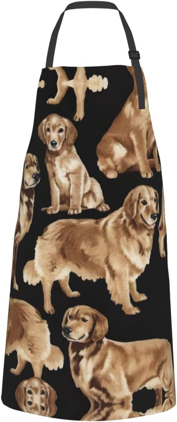 Golden Retrievers print Waterproof apron with pocket adjustable cookin