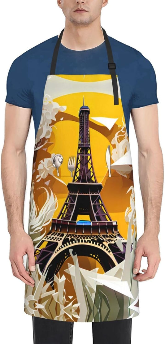 Paris Eiffel Tower print Waterproof chef's apron with pocket apron for