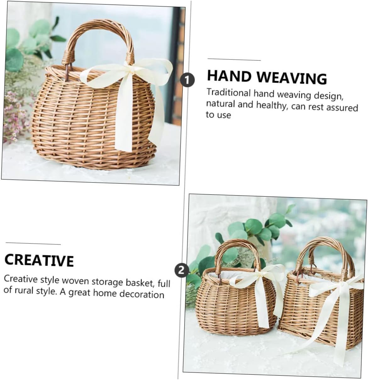 Gadpiparty Hand-Woven Willow Flower Basket with Handle 7.48X5.90X4.72 