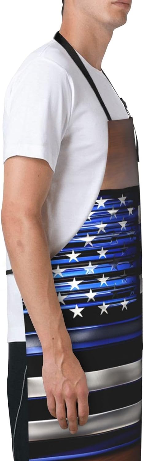 American Thin Blue Line Flag Print Laundry apron 28x33 In Waterproof Kitchen Apron with Pockets for Cooking Baking