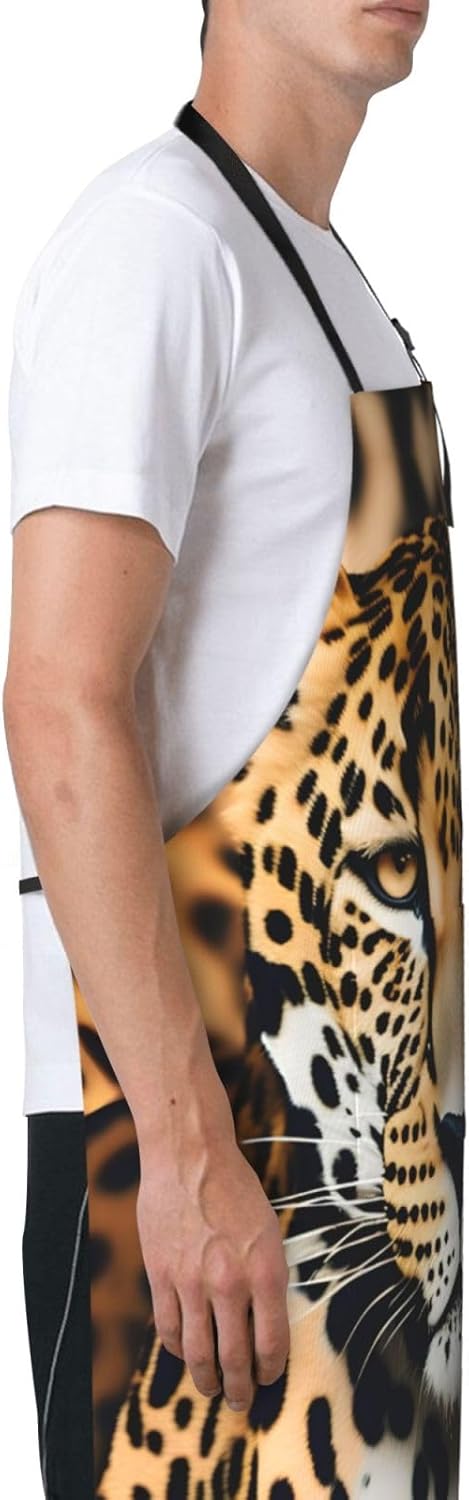 Animal Leopard print Waterproof chef's apron with pocket apron for kitchen cooking baking barbecue and gardening