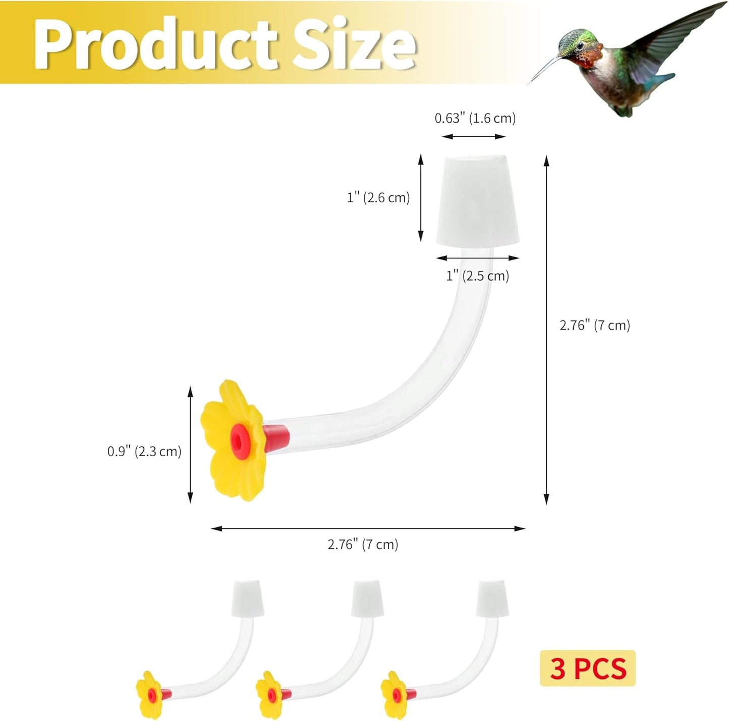 Hummingbird Feeder Parts, Flower L-Shaped Hummingbird Feeder, Replacement for Hummingbird Feeders, 3Pcs, Outdoor Bird Feeder Accessories, Yellow