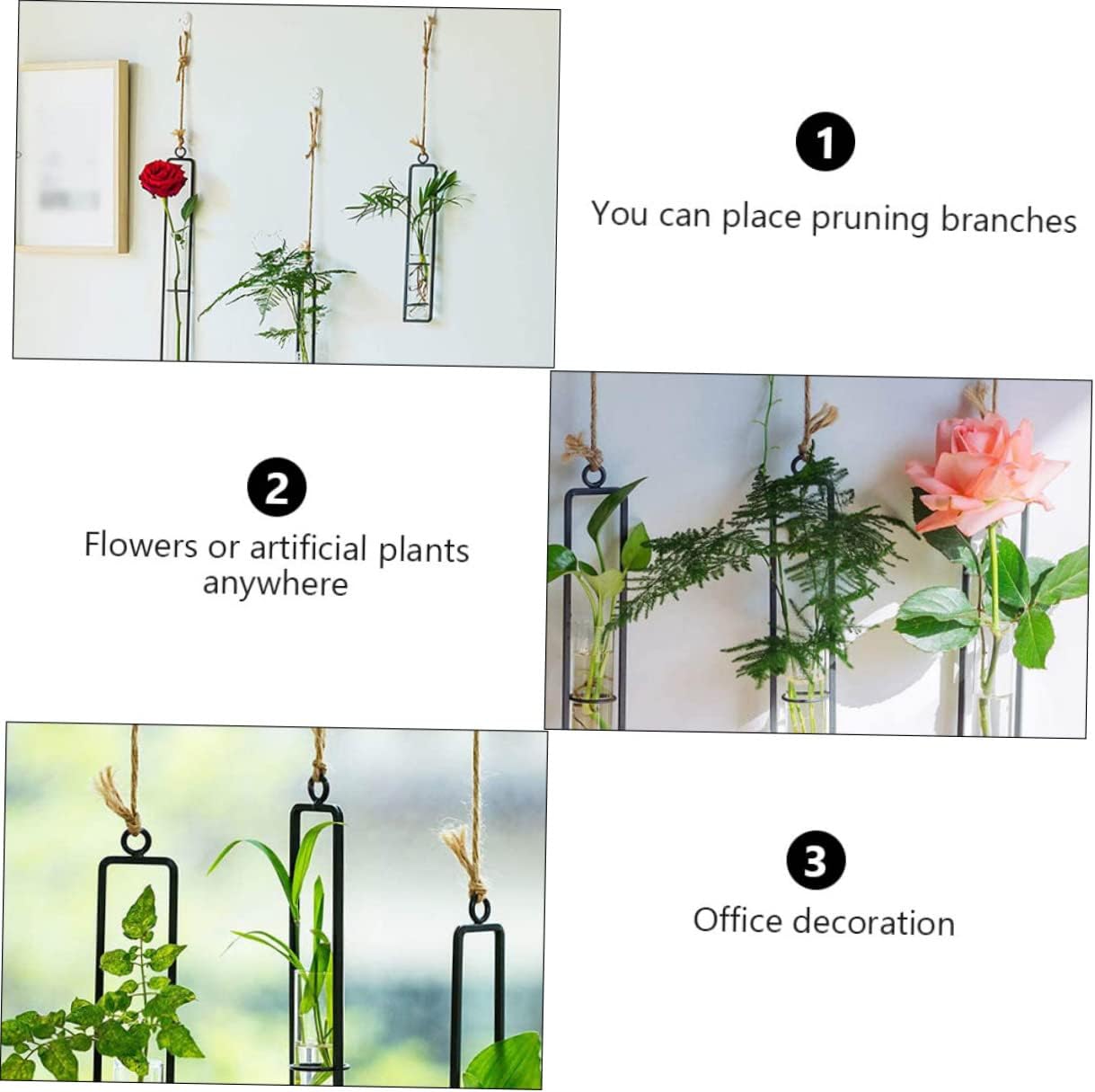 Glass Hanging Planter Tubes Iron Art Hydroponic Vase for and Garden De