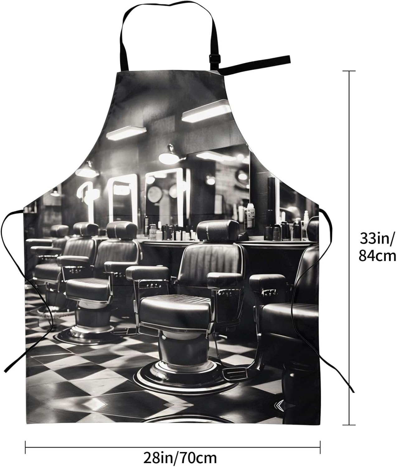 Barber Shop Monochrome Style Print Laundry apron 28x33 In Waterproof Kitchen Apron with Pockets for Cooking Baking