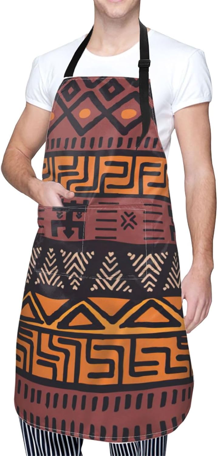 African Mud Cloth Tribal print Waterproof apron with pocket adjustable