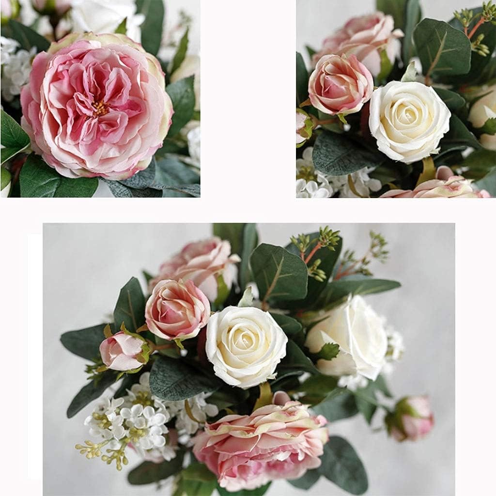 Artificial Flower and Tall Stand Vase Set Rose Simulation Flower,DIY Fake Flowers in A Vase for Home Wedding Party Garden Decoration