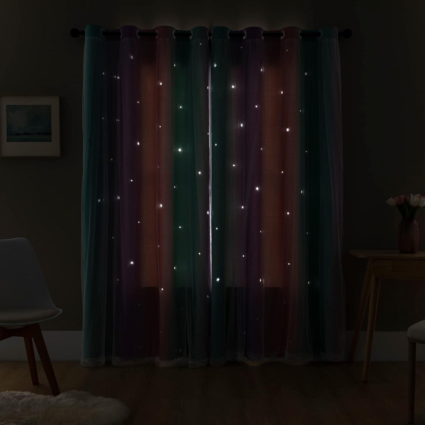 XiDi Curtains for Girls Bedroom Decor, Rainbow Blackout Curtains for Kids/Little Girl Room Decor, Unicorn Wall Decals,Pink Purple Green,63 x 34 inches,1 Panel