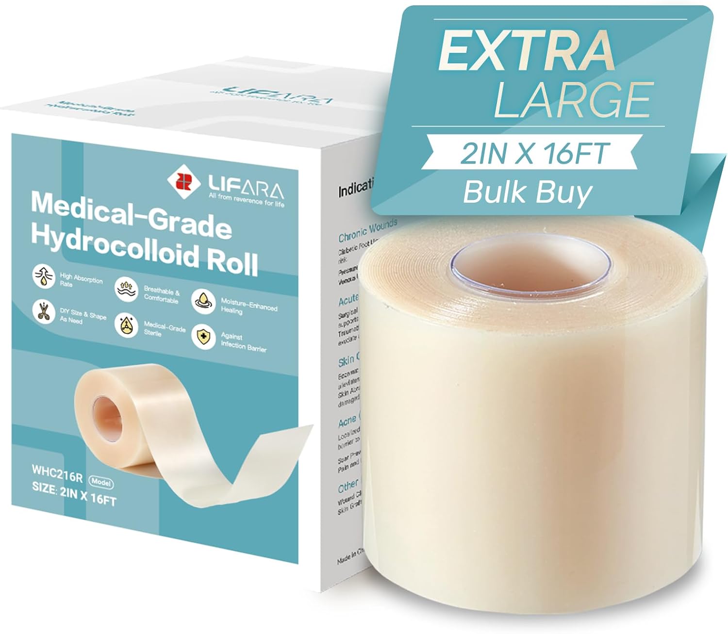LIFARA Hydrocolloid Roll for Wound Care - Cut-to-Size, Extra Large Hyd
