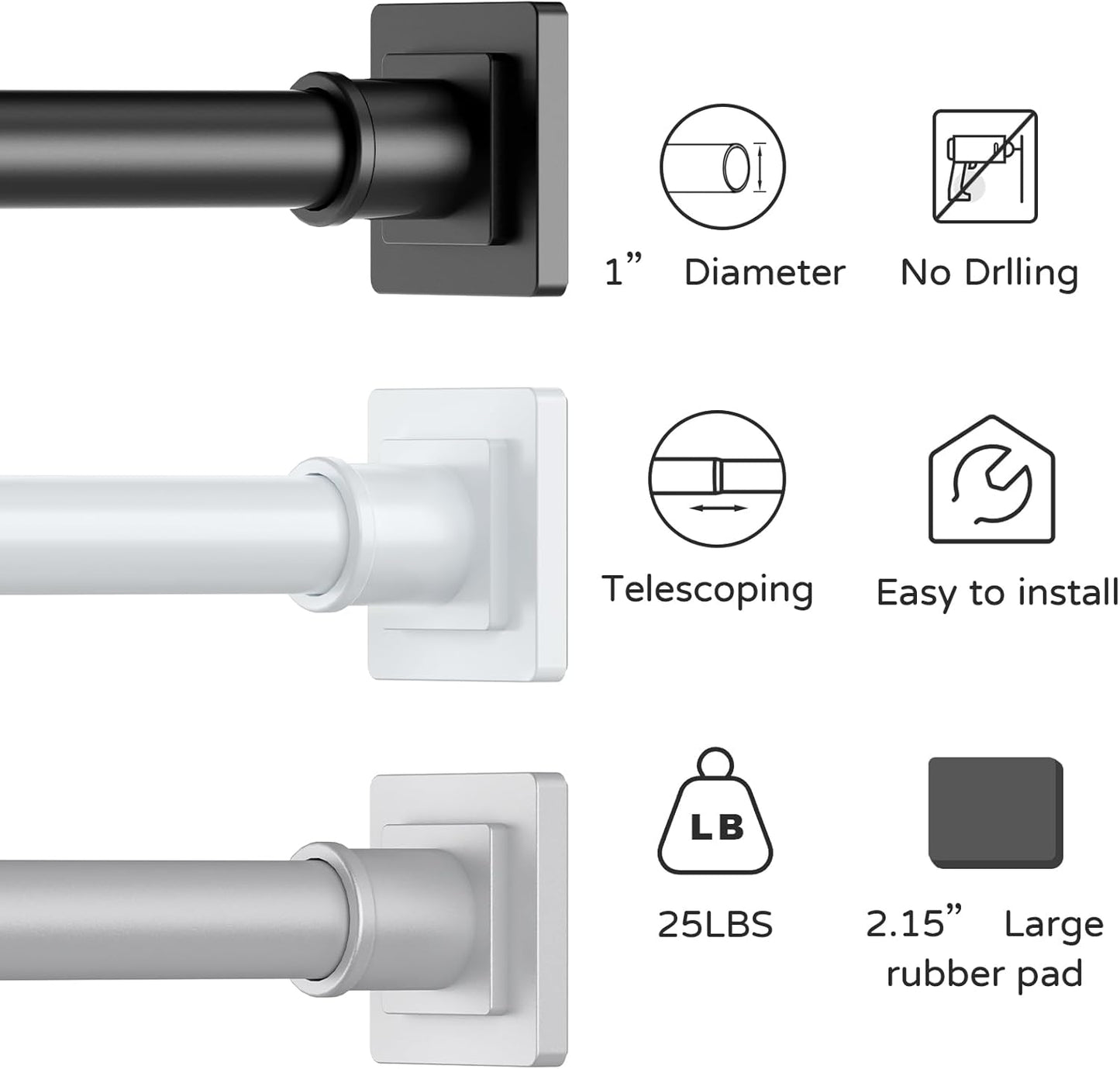 Shower Curtain Rod Adjustable 31-79", Anti-Rust Shower Rod & Spring Tension Shower Rod No Drill, Black Shower Curtain Rod for Bathroom Tension Rod